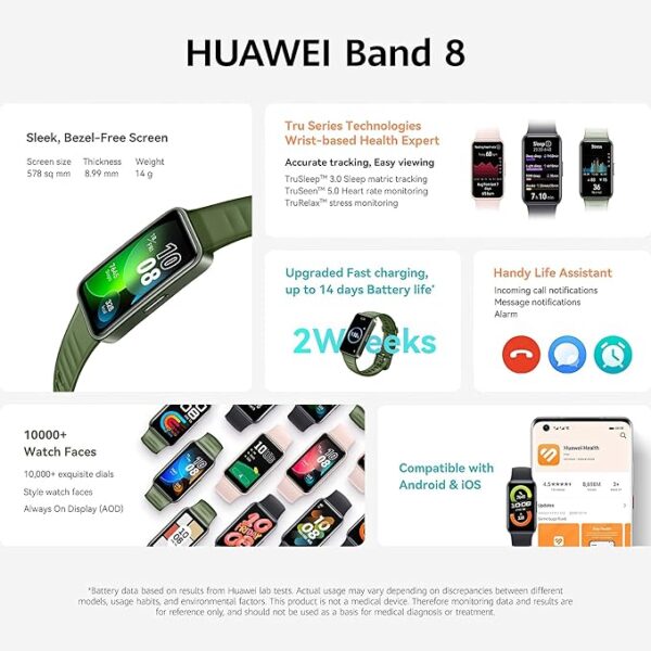 HUAWEI Band 8 Fitness Watch -Ultra Thin Smart Band design with Up to 2 Weeks Battery Life - Activity Trackers Compatible with Android & iOS with Full Health Management & Sleep Tracking -Midnight Black – Image 4